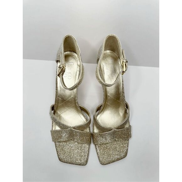 Franco Sarto Sandals Size 9 Gold Leather Ankle Strap Square Toe Dress Heels NEW - Picture 7 of 11